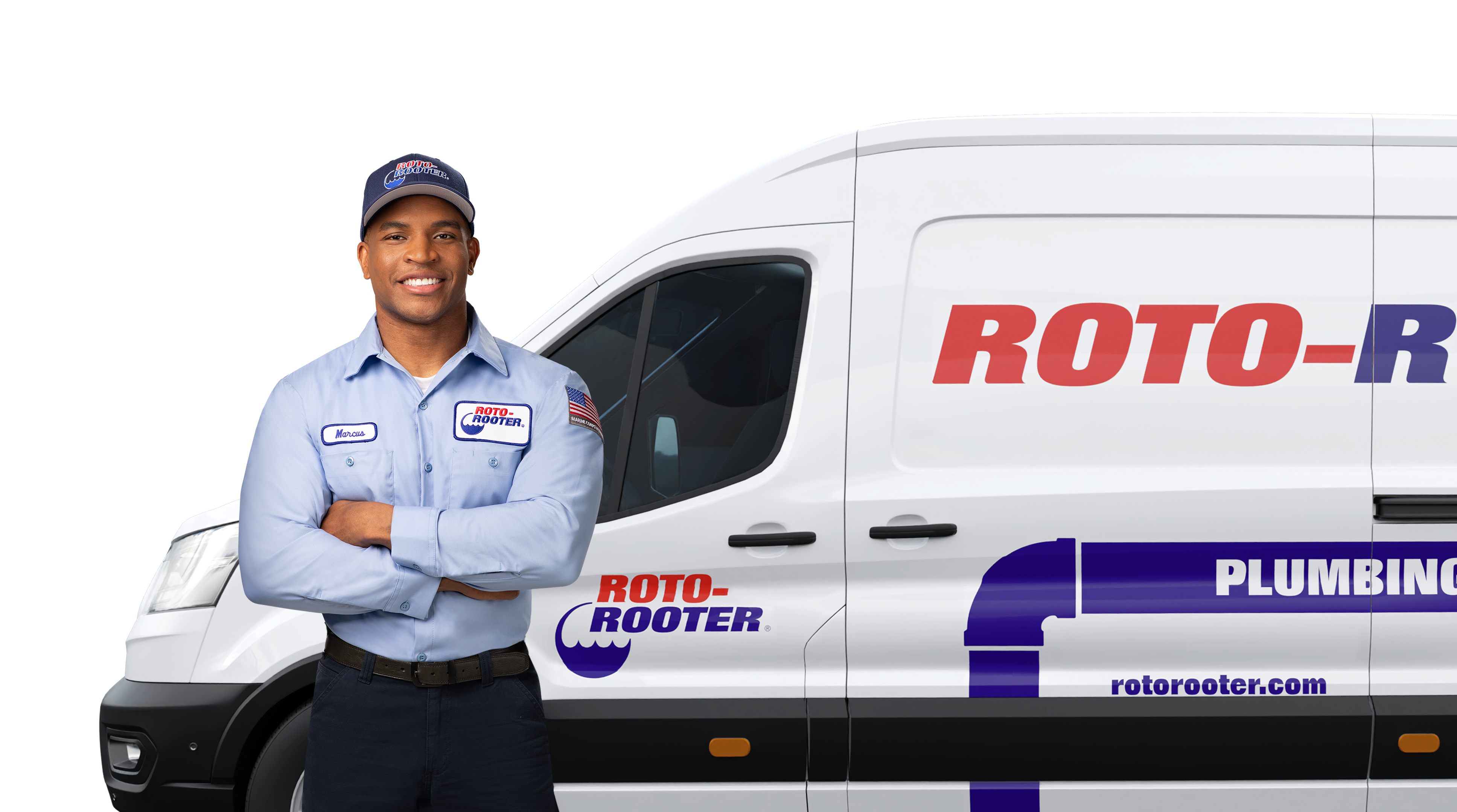 Roto-Rooter technician with van