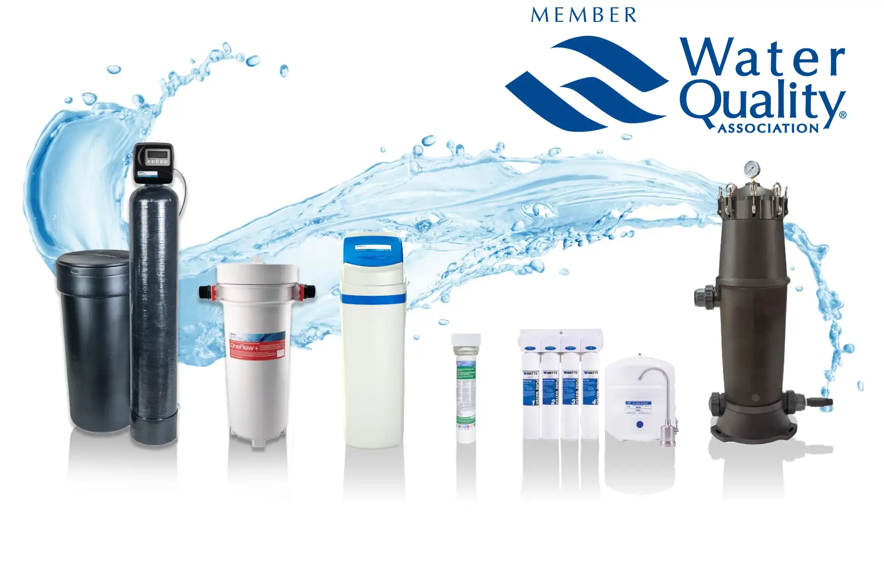 Lineup of Roto-Rooter water softening and filtration products